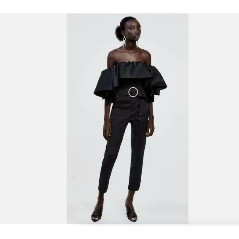 Limited Edition ZARA Black Taffeta Off The Shoulder Jumpsuit